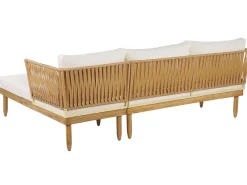 Lounge Set Akazienholz Hellbraun 4-Sitzer Auflagen Cremeweis Cremona