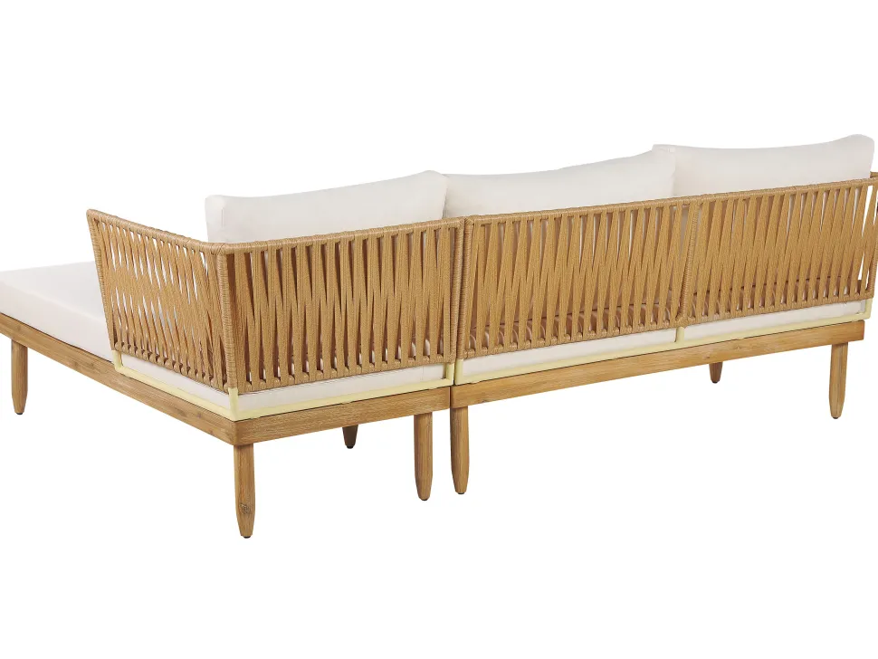 Lounge Set Akazienholz Hellbraun 4-Sitzer Auflagen Cremeweis Cremona