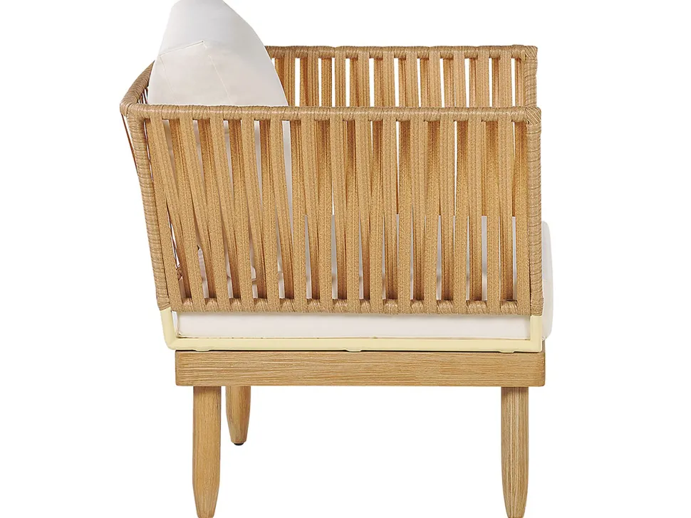 Lounge Set Akazienholz Hellbraun 4-Sitzer Auflagen Cremeweis Cremona
