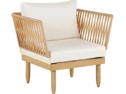 Lounge Set Akazienholz Hellbraun 4-Sitzer Auflagen Cremeweis Cremona