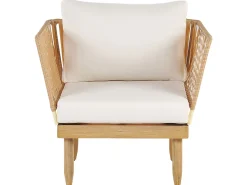 Lounge Set Akazienholz Hellbraun 4-Sitzer Auflagen Cremeweis Cremona