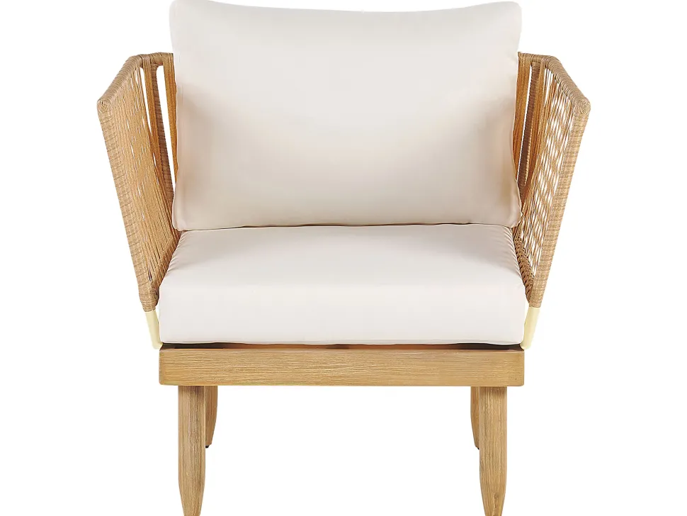 Lounge Set Akazienholz Hellbraun 4-Sitzer Auflagen Cremeweis Cremona