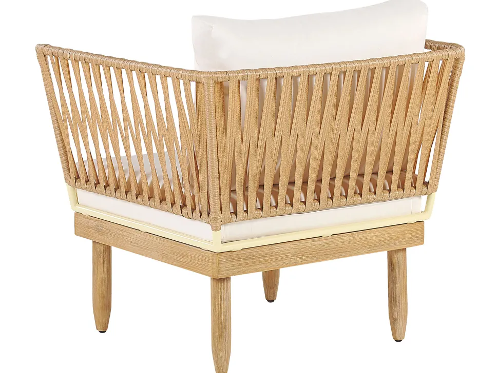 Lounge Set Akazienholz Hellbraun 4-Sitzer Auflagen Cremeweis Cremona
