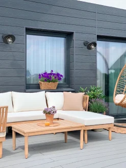 Lounge Set Akazienholz Hellbraun 4-Sitzer Auflagen Cremeweis Cremona