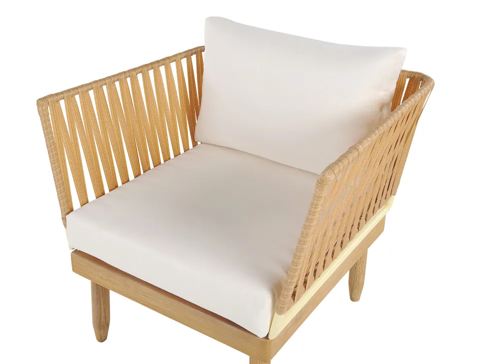 Lounge Set Akazienholz Hellbraun 4-Sitzer Auflagen Cremeweis Cremona