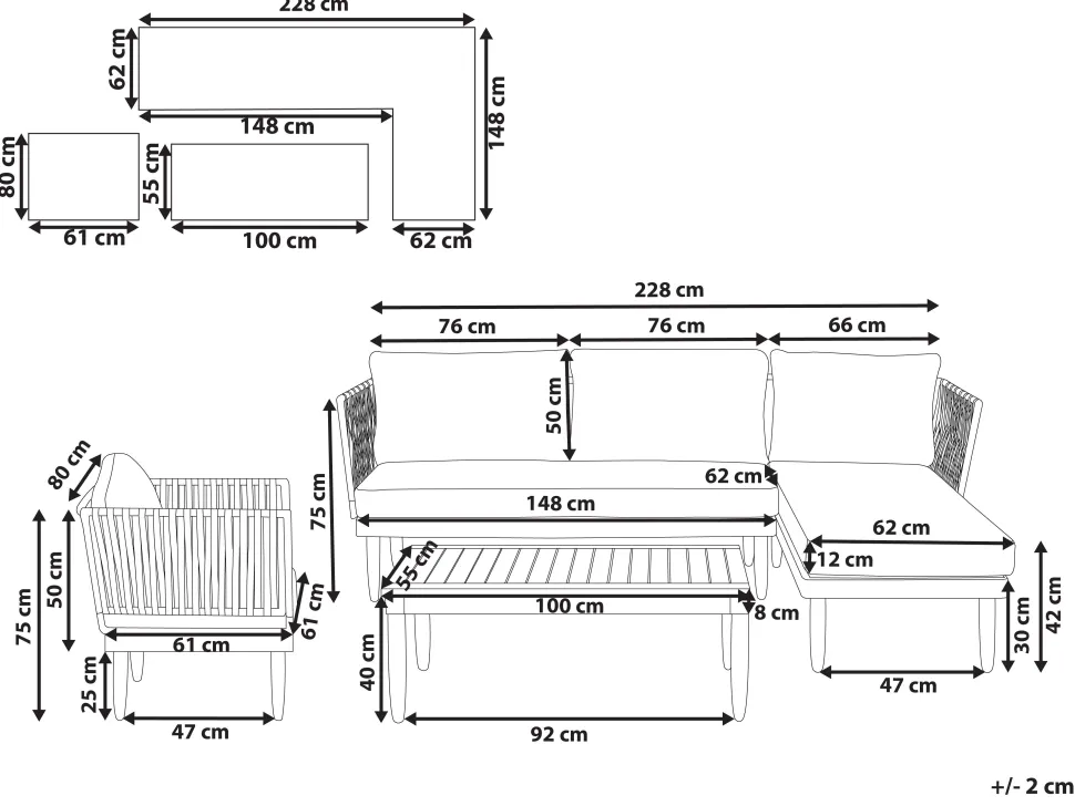 Lounge Set Akazienholz Hellbraun 4-Sitzer Auflagen Cremeweis Cremona