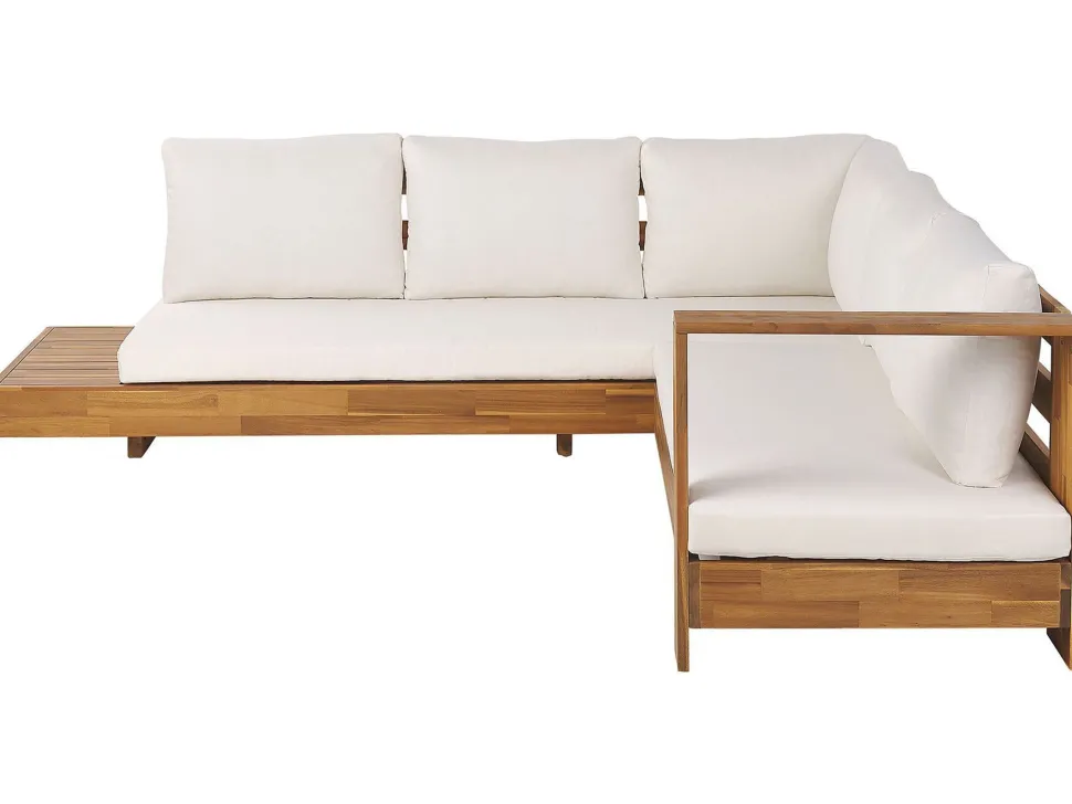 Lounge Set Akazienholz Hellbraun 5-Sitzer Auflagen Linksseitig Cremeweis Marettimo