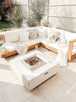 Lounge Set Akazienholz Hellbraun 5-Sitzer Auflagen Linksseitig Cremeweis Marettimo