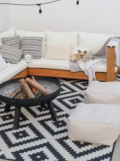Lounge Set Akazienholz Hellbraun 5-Sitzer Auflagen Linksseitig Cremeweis Marettimo