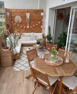 Lounge Set Akazienholz Hellbraun 5-Sitzer Auflagen Linksseitig Cremeweis Marettimo