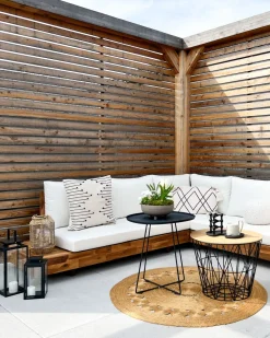 Lounge Set Akazienholz Hellbraun 5-Sitzer Auflagen Linksseitig Cremeweis Marettimo