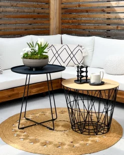 Lounge Set Akazienholz Hellbraun 5-Sitzer Auflagen Linksseitig Cremeweis Marettimo