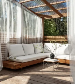 Lounge Set Akazienholz Hellbraun 5-Sitzer Auflagen Linksseitig Cremeweis Marettimo