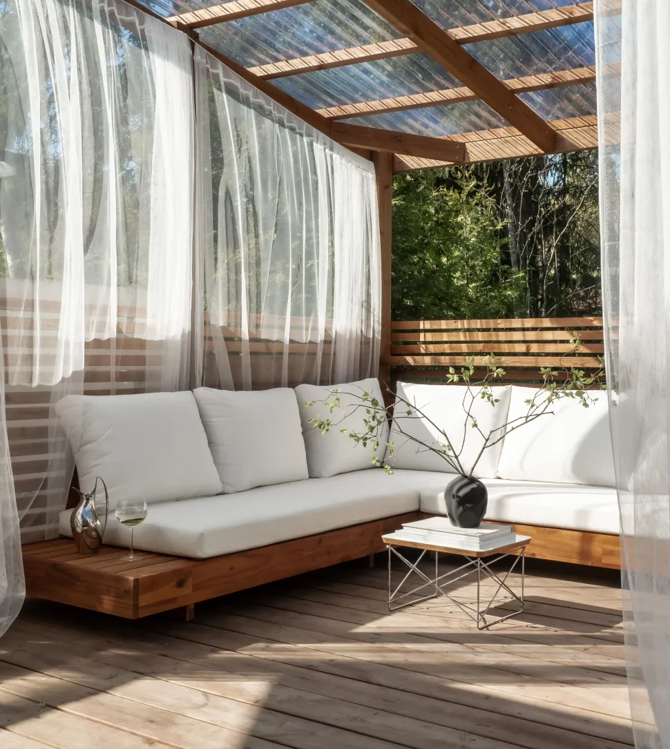 Lounge Set Akazienholz Hellbraun 5-Sitzer Auflagen Linksseitig Cremeweis Marettimo