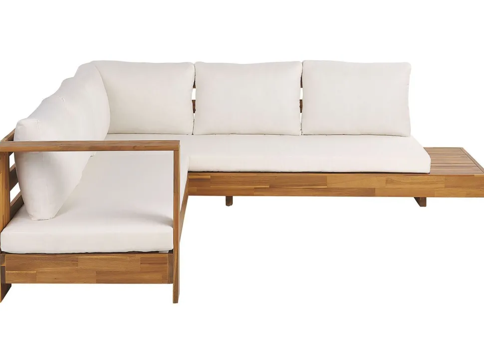 Lounge Set Akazienholz Hellbraun 5-Sitzer Auflagen Linksseitig Cremeweis Marettimo