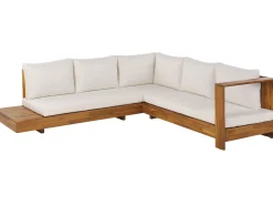 Lounge Set Akazienholz Hellbraun 5-Sitzer Auflagen Linksseitig Cremeweis Marettimo