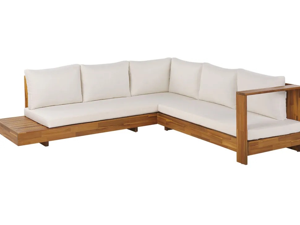 Lounge Set Akazienholz Hellbraun 5-Sitzer Auflagen Linksseitig Cremeweis Marettimo