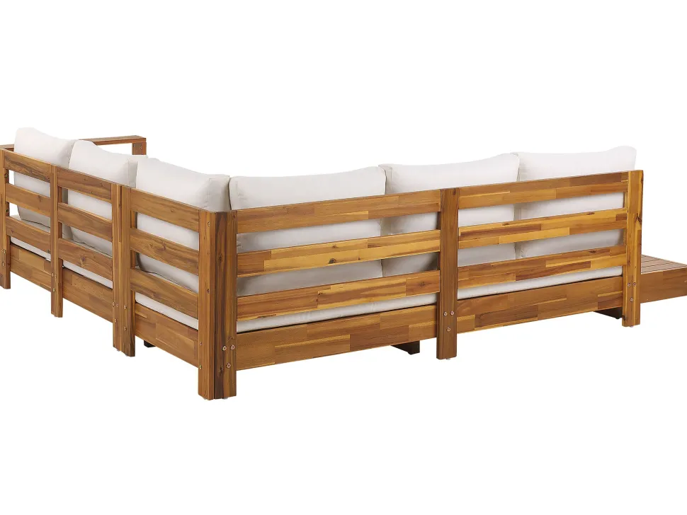 Lounge Set Akazienholz Hellbraun 5-Sitzer Auflagen Linksseitig Cremeweis Marettimo