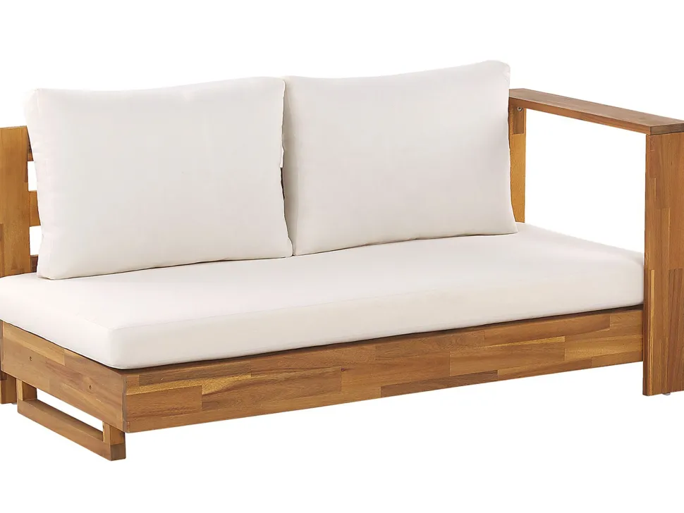 Lounge Set Akazienholz Hellbraun 5-Sitzer Auflagen Linksseitig Cremeweis Marettimo