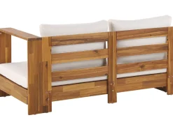 Lounge Set Akazienholz Hellbraun 5-Sitzer Auflagen Linksseitig Cremeweis Marettimo