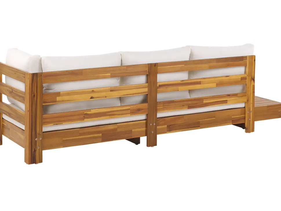 Lounge Set Akazienholz Hellbraun 5-Sitzer Auflagen Linksseitig Cremeweis Marettimo