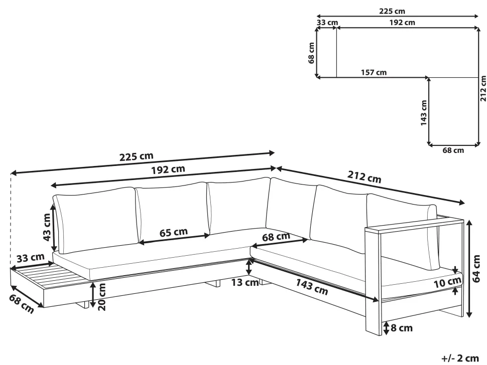 Lounge Set Akazienholz Hellbraun 5-Sitzer Auflagen Linksseitig Cremeweis Marettimo