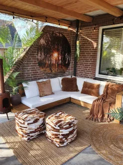 Lounge Set Akazienholz Hellbraun 5-Sitzer Auflagen Linksseitig Cremeweis Marettimo