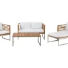 Lounge Set Akazienholz Hellbraun 4-Sitzer Auflagen Weis Bermuda