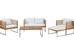 Lounge Set Akazienholz Hellbraun 4-Sitzer Auflagen Weis Bermuda