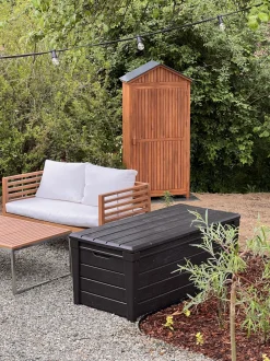Lounge Set Akazienholz Hellbraun 4-Sitzer Auflagen Weis Bermuda