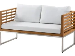 Lounge Set Akazienholz Hellbraun 4-Sitzer Auflagen Weis Bermuda
