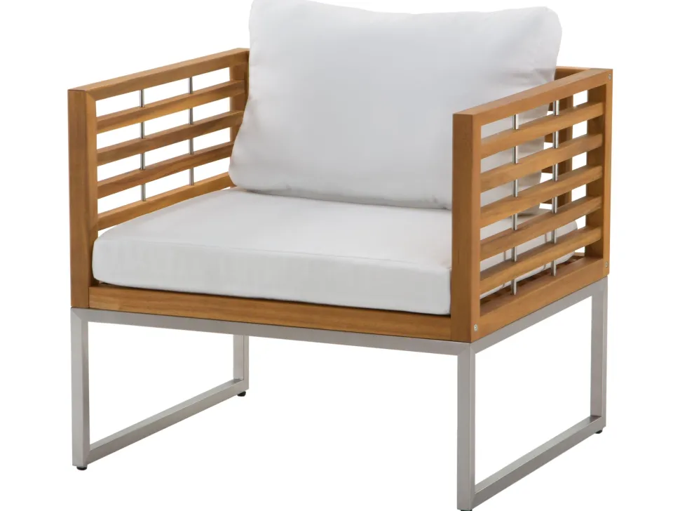 Lounge Set Akazienholz Hellbraun 4-Sitzer Auflagen Weis Bermuda