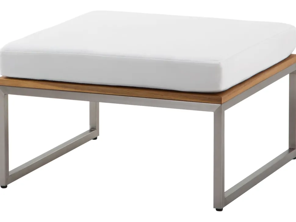 Lounge Set Akazienholz Hellbraun 4-Sitzer Auflagen Weis Bermuda