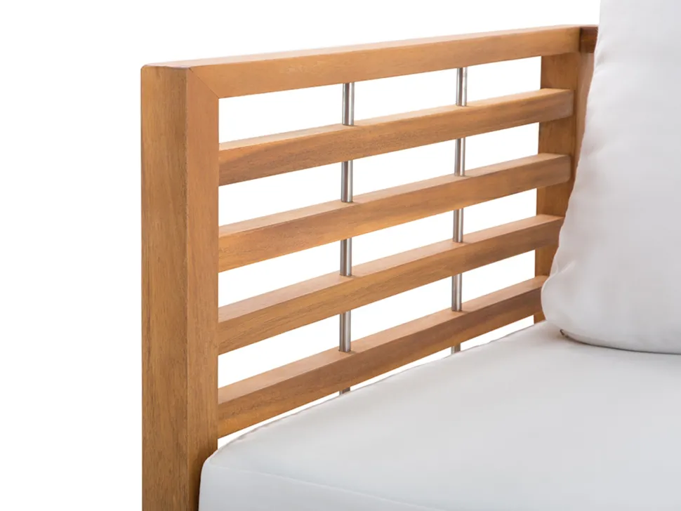 Lounge Set Akazienholz Hellbraun 4-Sitzer Auflagen Weis Bermuda