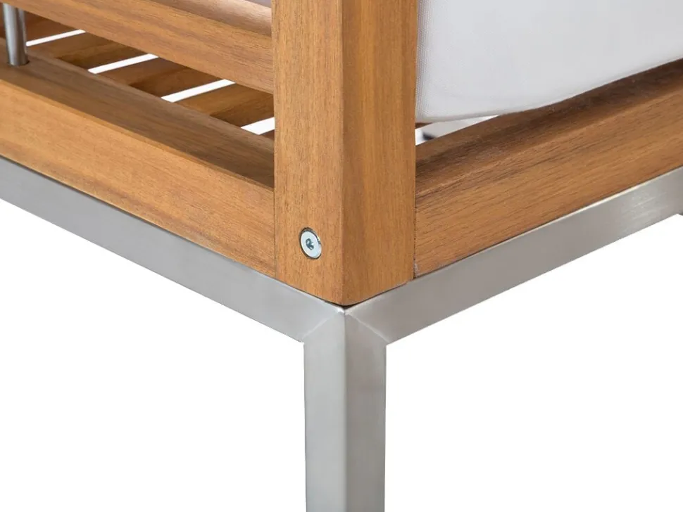 Lounge Set Akazienholz Hellbraun 4-Sitzer Auflagen Weis Bermuda
