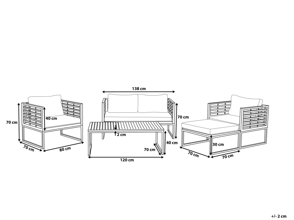 Lounge Set Akazienholz Hellbraun 4-Sitzer Auflagen Weis Bermuda