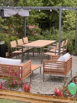 Lounge Set Akazienholz Hellbraun 4-Sitzer Auflagen Weis Bermuda