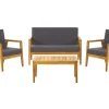 Lounge Set Akazienholz Hellbraun 4-Sitzer Auflagen Dunkelgrau Pallano