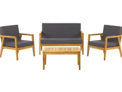 Lounge Set Akazienholz Hellbraun 4-Sitzer Auflagen Dunkelgrau Pallano