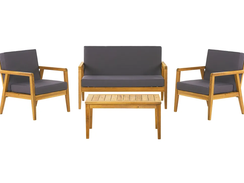 Lounge Set Akazienholz Hellbraun 4-Sitzer Auflagen Dunkelgrau Pallano