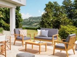 Lounge Set Akazienholz Hellbraun 4-Sitzer Auflagen Dunkelgrau Pallano
