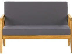 Lounge Set Akazienholz Hellbraun 4-Sitzer Auflagen Dunkelgrau Pallano