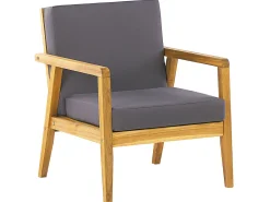 Lounge Set Akazienholz Hellbraun 4-Sitzer Auflagen Dunkelgrau Pallano