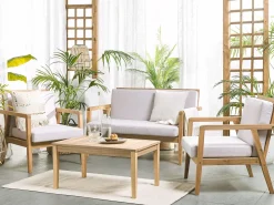 Lounge Set Akazienholz Hellbraun 4-Sitzer Auflagen Grau Pallano