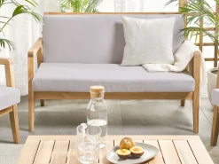 Lounge Set Akazienholz Hellbraun 4-Sitzer Auflagen Grau Pallano