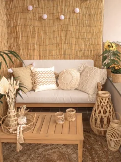 Lounge Set Akazienholz Hellbraun 4-Sitzer Auflagen Grau Pallano