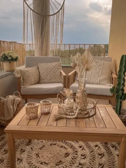 Lounge Set Akazienholz Hellbraun 4-Sitzer Auflagen Grau Pallano