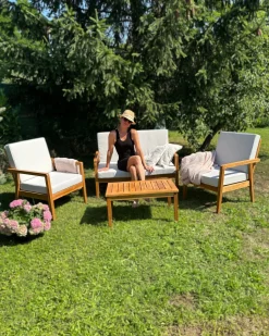 Lounge Set Akazienholz Hellbraun 4-Sitzer Auflagen Grau Pallano