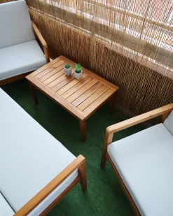 Lounge Set Akazienholz Hellbraun 4-Sitzer Auflagen Grau Pallano