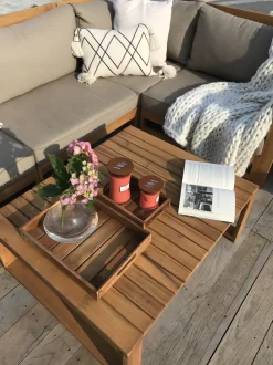 Lounge Set Akazienholz Hellbraun 4-Sitzer Modular Auflagen Taupe Timor